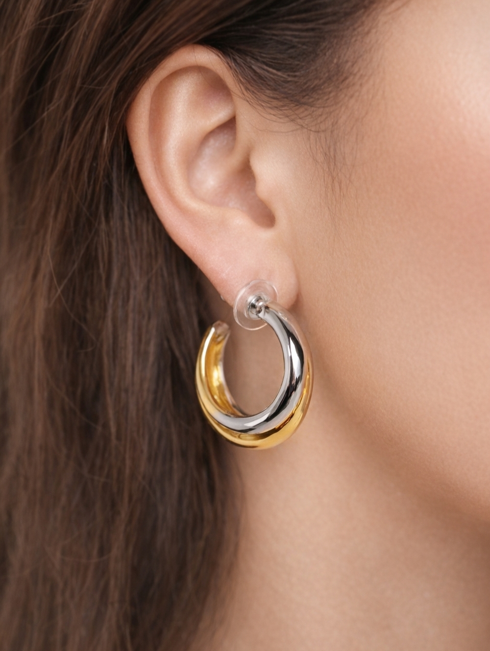 Women's Stunning Polished Dual Tones Open Hoops Design Earrings